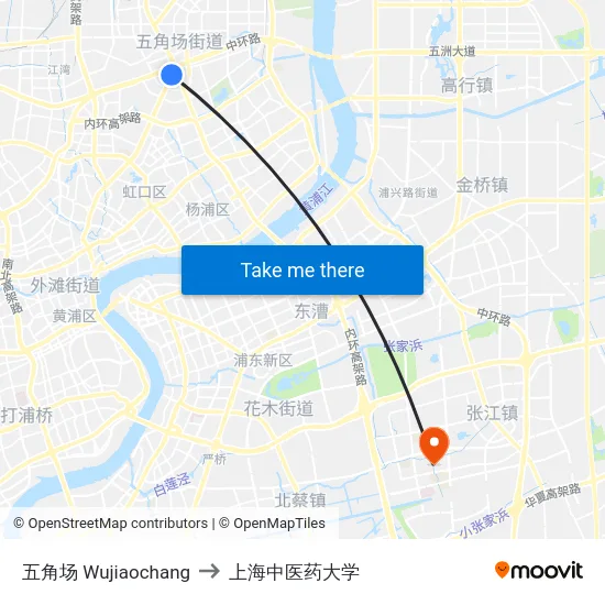 五角场 Wujiaochang to 上海中医药大学 map