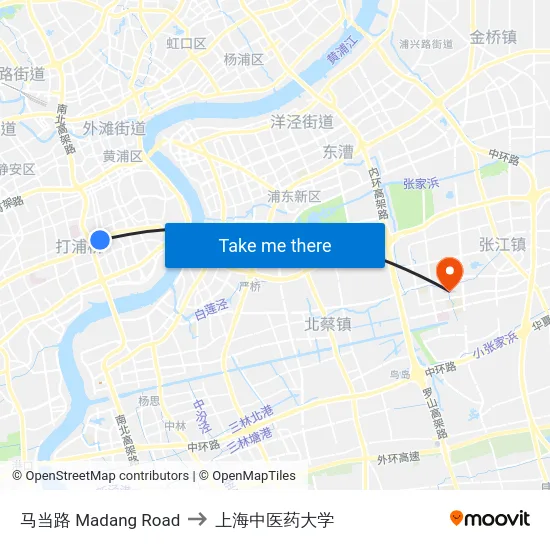 马当路 Madang Road to 上海中医药大学 map