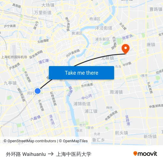 外环路 Waihuanlu to 上海中医药大学 map