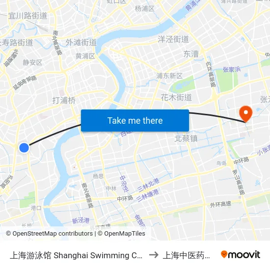 上海游泳馆 Shanghai Swimming Center to 上海中医药大学 map