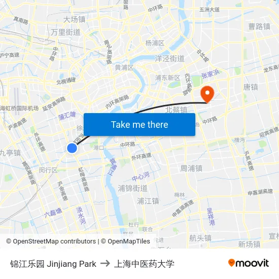 锦江乐园 Jinjiang Park to 上海中医药大学 map