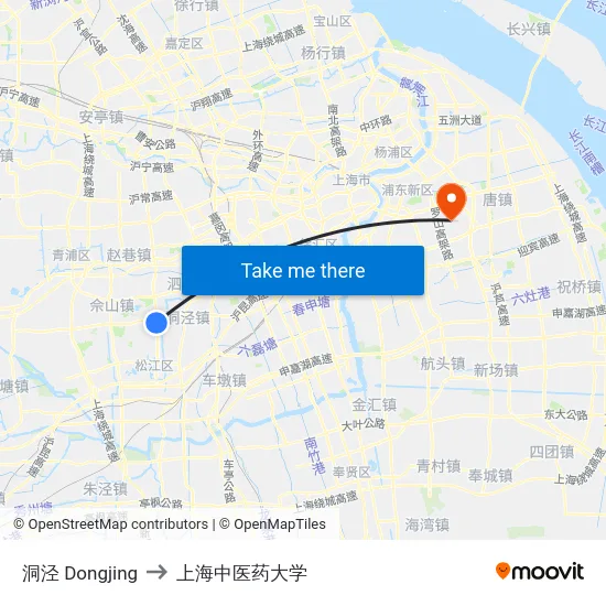 洞泾 Dongjing to 上海中医药大学 map