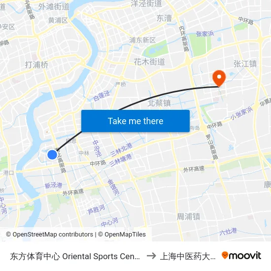 东方体育中心 Oriental Sports Center to 上海中医药大学 map