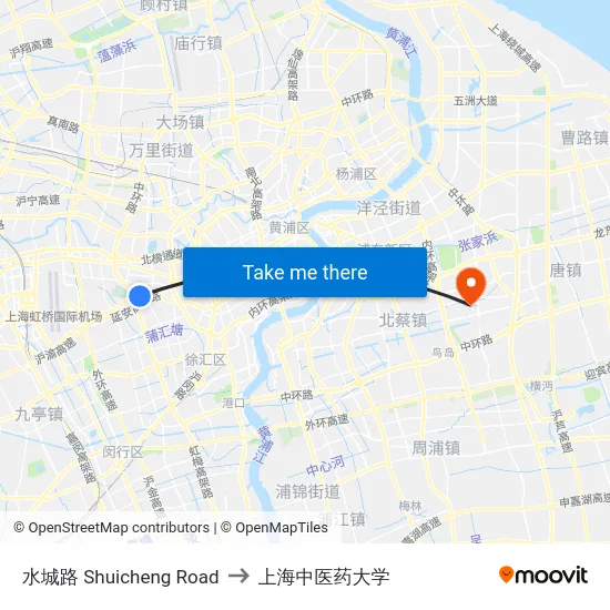 水城路 Shuicheng Road to 上海中医药大学 map
