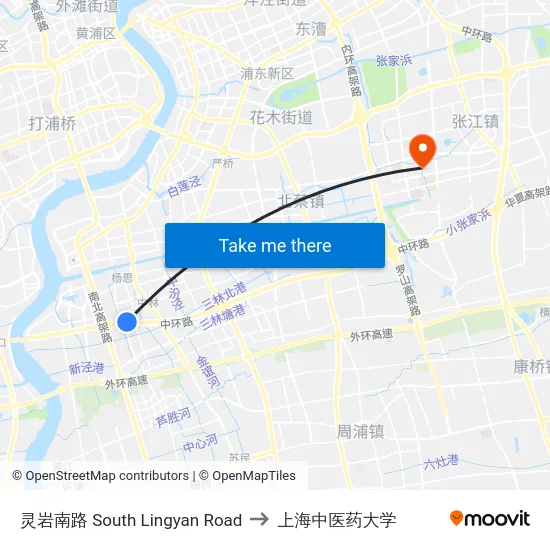灵岩南路 South Lingyan Road to 上海中医药大学 map