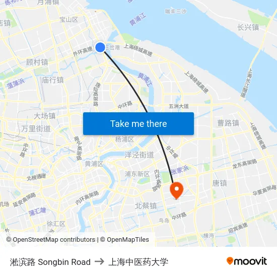 淞滨路 Songbin Road to 上海中医药大学 map