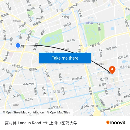 蓝村路 Lancun Road to 上海中医药大学 map
