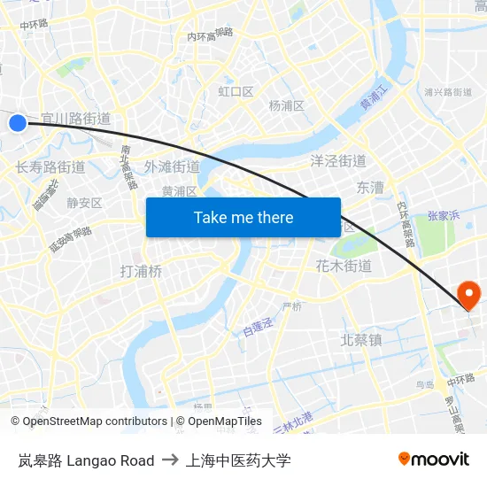 岚皋路 Langao Road to 上海中医药大学 map