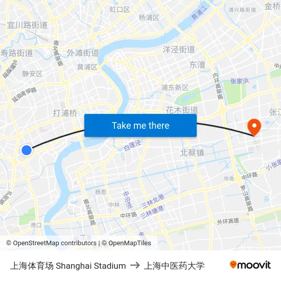 上海体育场 Shanghai Stadium to 上海中医药大学 map