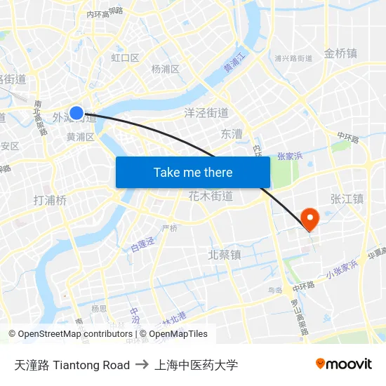 天潼路 Tiantong Road to 上海中医药大学 map