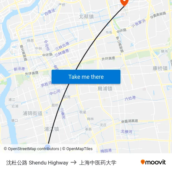 沈杜公路 Shendu Highway to 上海中医药大学 map