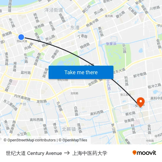 世纪大道 Century Avenue to 上海中医药大学 map