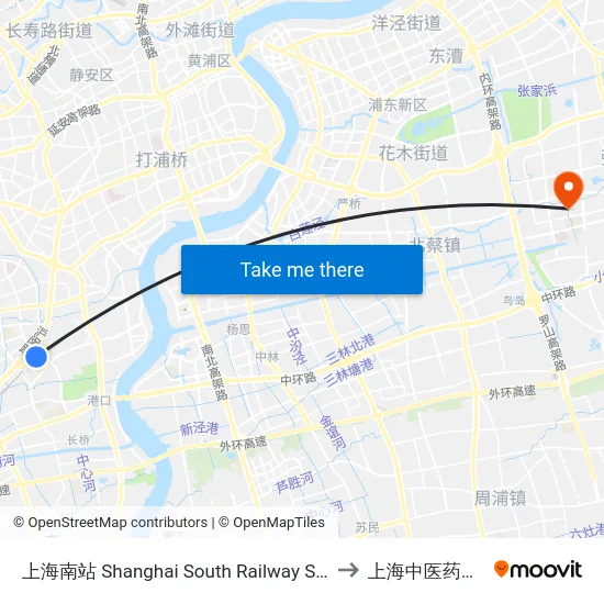 上海南站 Shanghai South Railway Station to 上海中医药大学 map