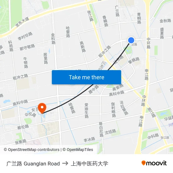 广兰路 Guanglan Road to 上海中医药大学 map
