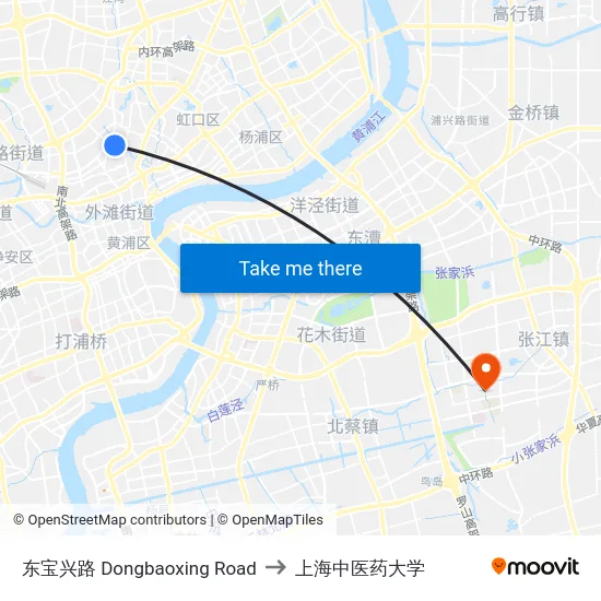 东宝兴路 Dongbaoxing Road to 上海中医药大学 map