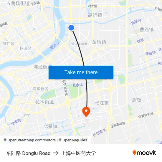 东陆路 Donglu Road to 上海中医药大学 map