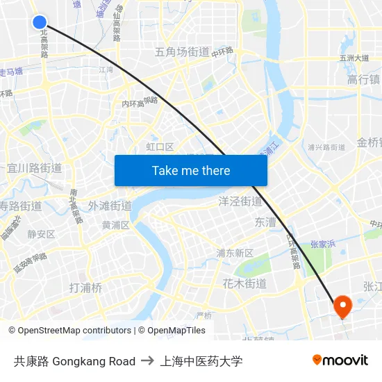 共康路 Gongkang Road to 上海中医药大学 map