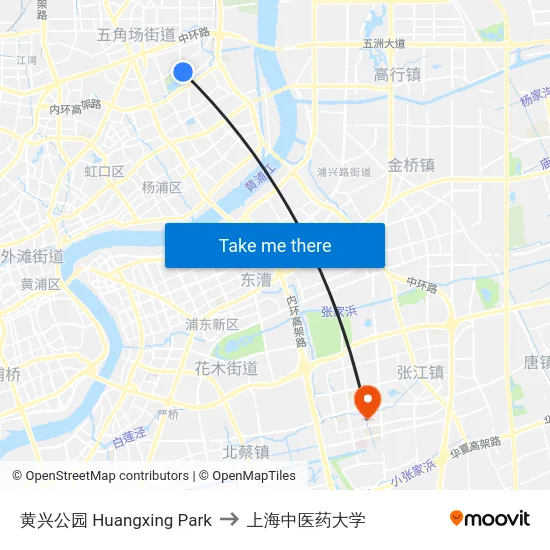 黄兴公园 Huangxing Park to 上海中医药大学 map