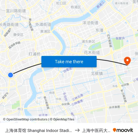 上海体育馆 Shanghai Indoor Stadium to 上海中医药大学 map