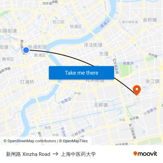 新闸路 Xinzha Road to 上海中医药大学 map
