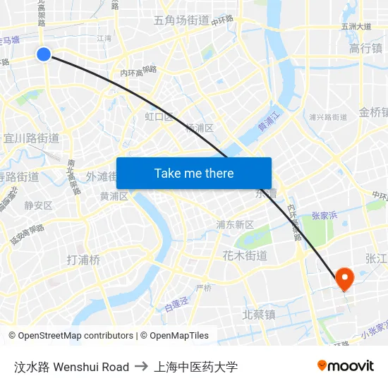 汶水路 Wenshui Road to 上海中医药大学 map