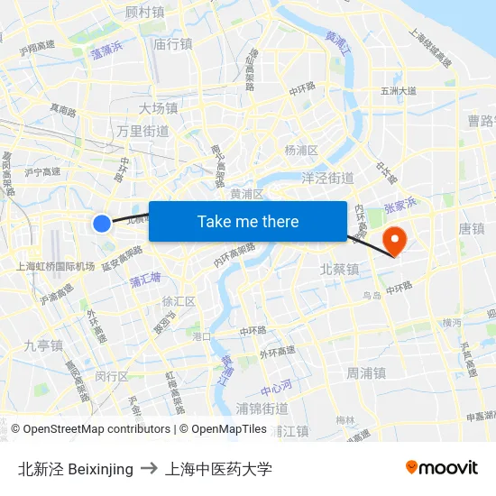北新泾 Beixinjing to 上海中医药大学 map
