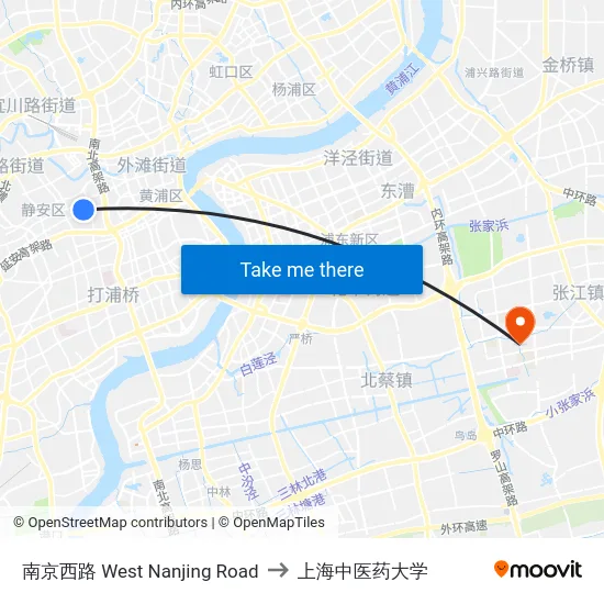 南京西路  West Nanjing Road to 上海中医药大学 map