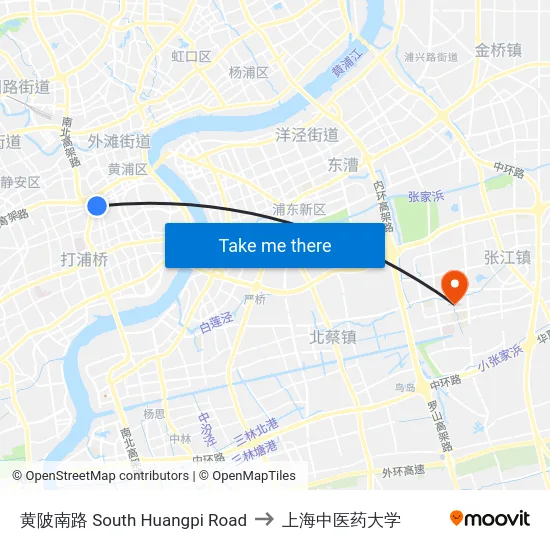 黄陂南路 South Huangpi Road to 上海中医药大学 map