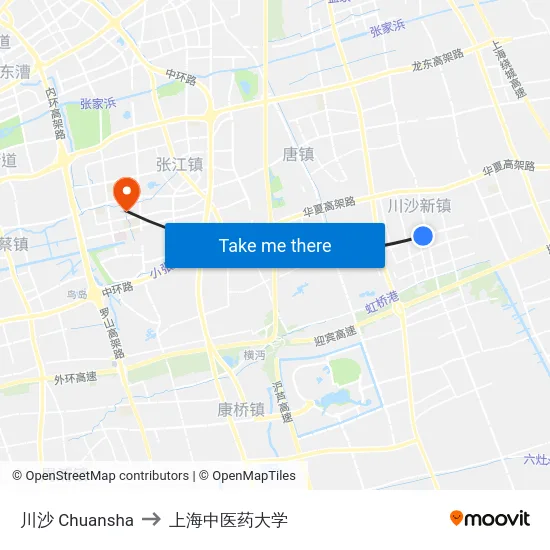 川沙 Chuansha to 上海中医药大学 map