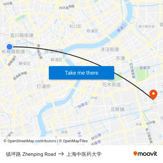 镇坪路 Zhenping Road to 上海中医药大学 map