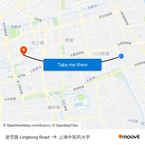 凌空路 Lingkong Road to 上海中医药大学 map