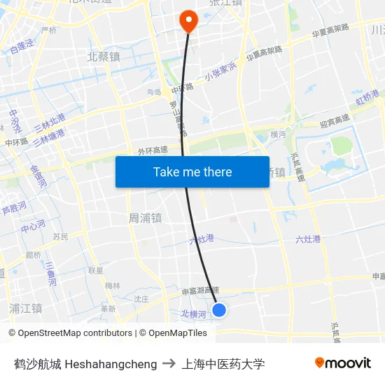 鹤沙航城 Heshahangcheng to 上海中医药大学 map