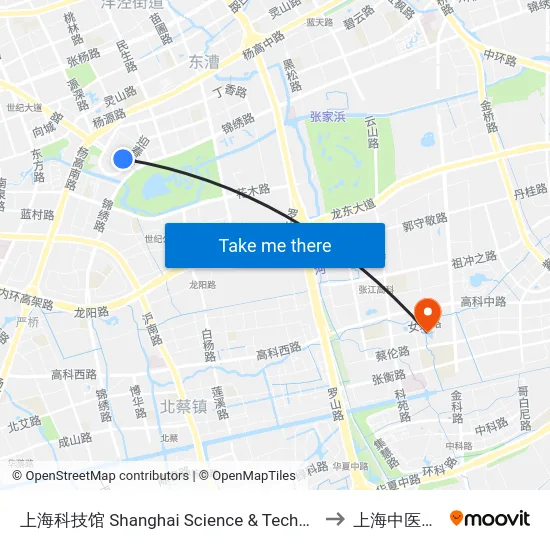 上海科技馆 Shanghai Science & Technology Museum to 上海中医药大学 map