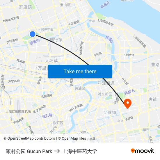 顾村公园 Gucun Park to 上海中医药大学 map