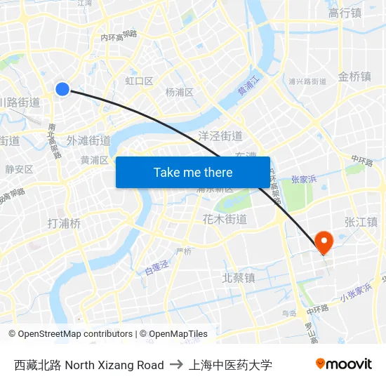 西藏北路 North Xizang Road to 上海中医药大学 map