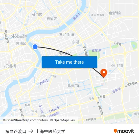 东昌路渡口 to 上海中医药大学 map