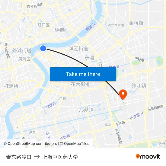 泰东路渡口 to 上海中医药大学 map
