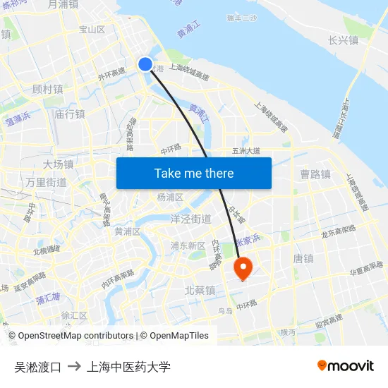 吴淞渡口 to 上海中医药大学 map