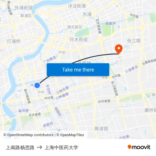 上南路杨思路 to 上海中医药大学 map