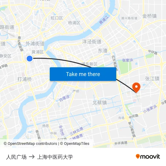人民广场 to 上海中医药大学 map