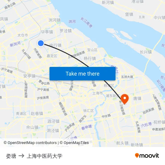 娄塘 to 上海中医药大学 map