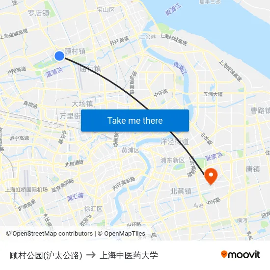 顾村公园(沪太公路) to 上海中医药大学 map