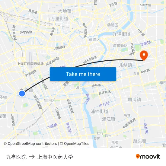 九亭医院 to 上海中医药大学 map