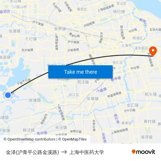 金泽(沪青平公路金溪路) to 上海中医药大学 map