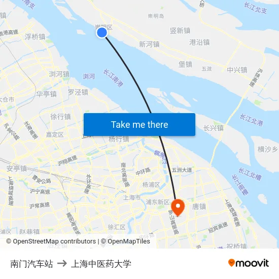 南门汽车站 to 上海中医药大学 map