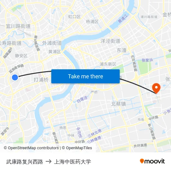 武康路复兴西路 to 上海中医药大学 map