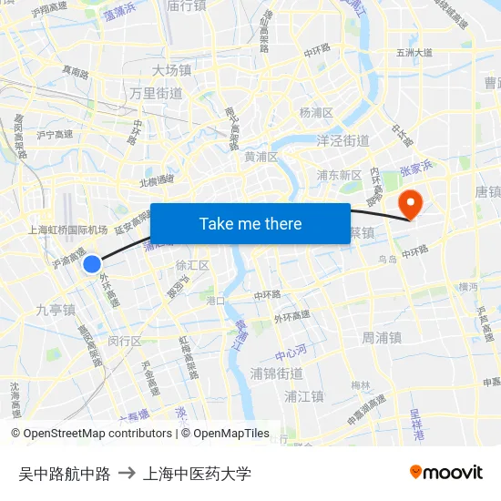 吴中路航中路 to 上海中医药大学 map