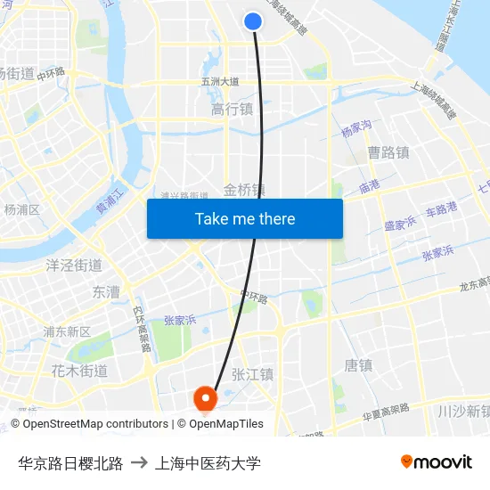 华京路日樱北路 to 上海中医药大学 map