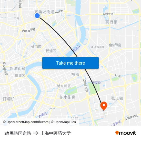 政民路国定路 to 上海中医药大学 map