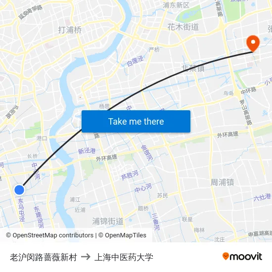 老沪闵路蔷薇新村 to 上海中医药大学 map
